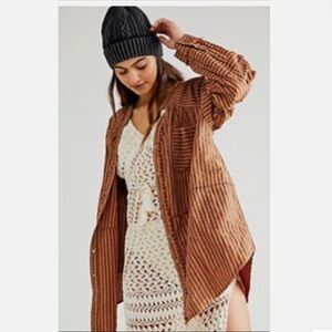 Free People One Of The Boys Tunic Top M Striped Long Sleeve Button Front